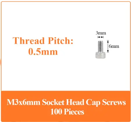 100 Pieces M3 x 6mm, Thread Pitch 0.5mm, 304 Stainless Steel (18-8) Hex Socket Head Cap Screws, Fully Threaded